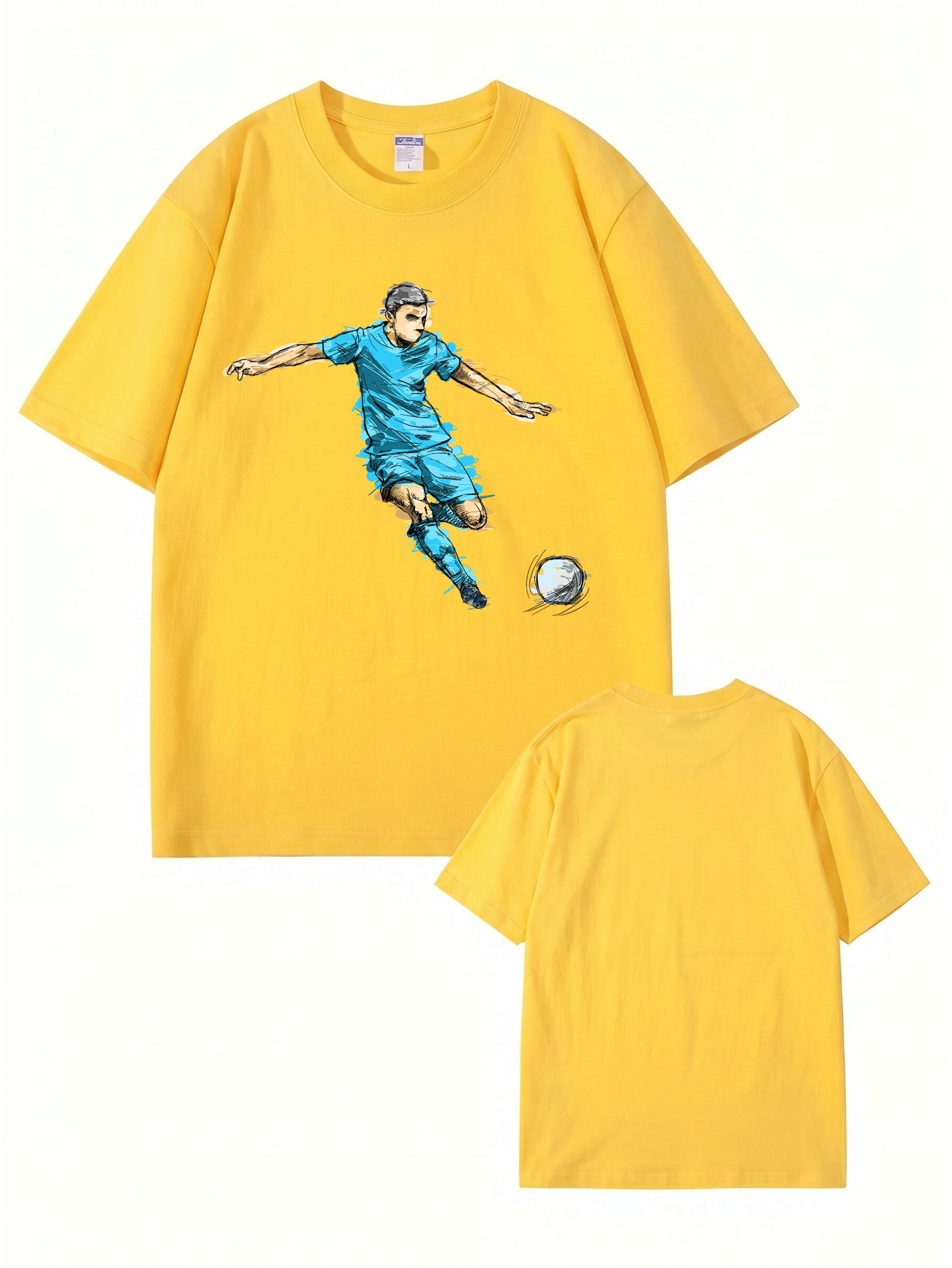 Soccer Player Graphic Print Tee - Artistic Football Action Illustration T-Shirt
