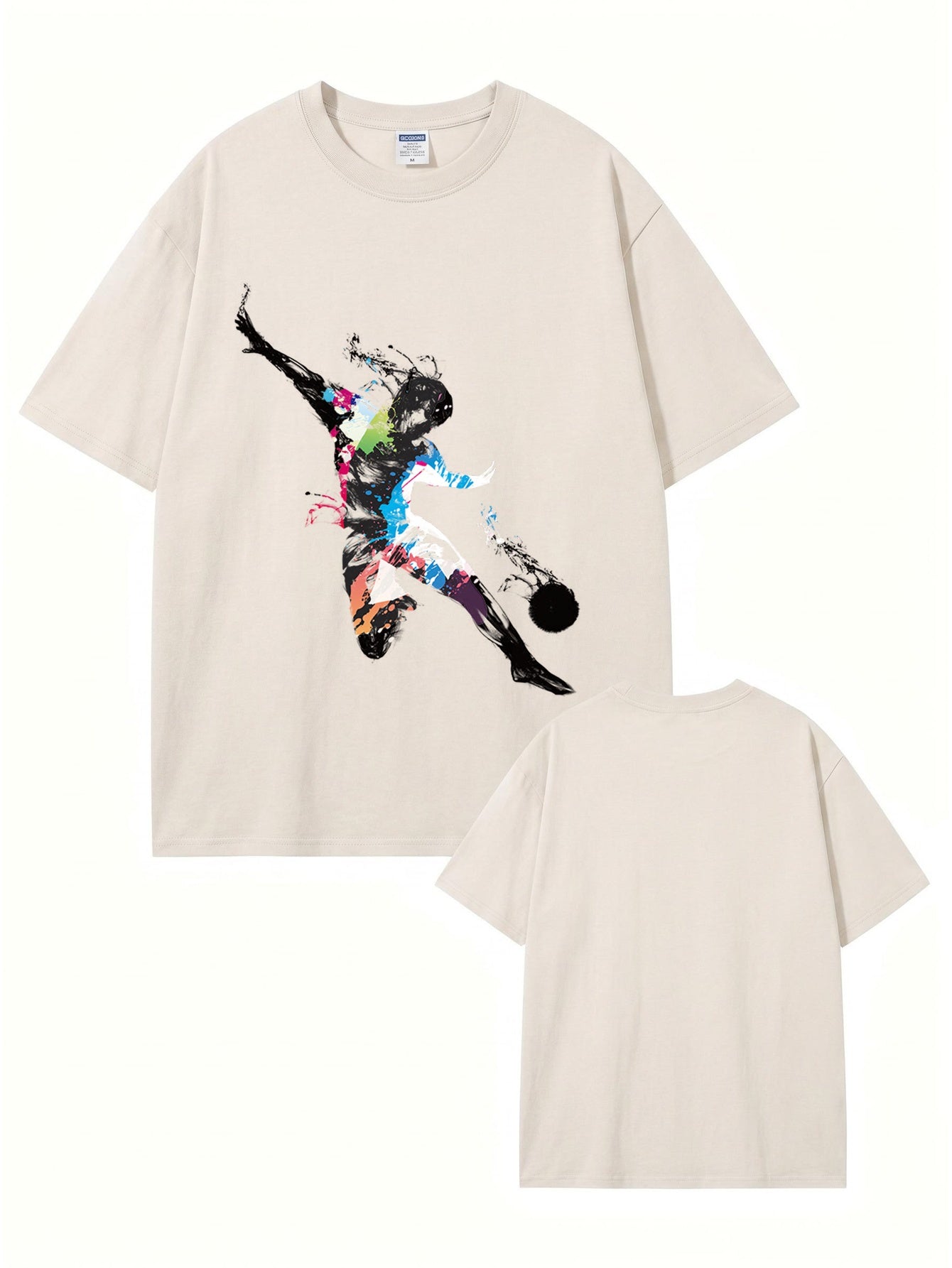 Vintage Washed Oversized T-Shirt with Artistic Soccer Player Graphic Print