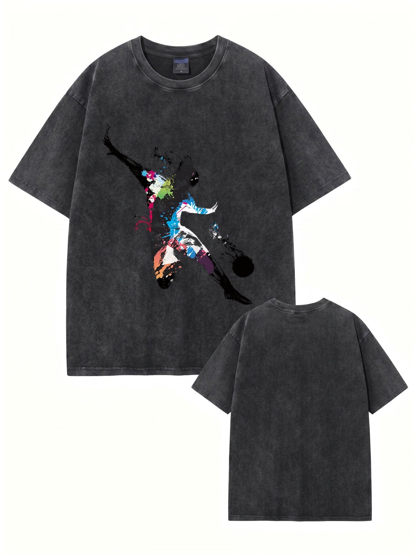 Vintage Washed Oversized T-Shirt with Artistic Soccer Player Graphic Print