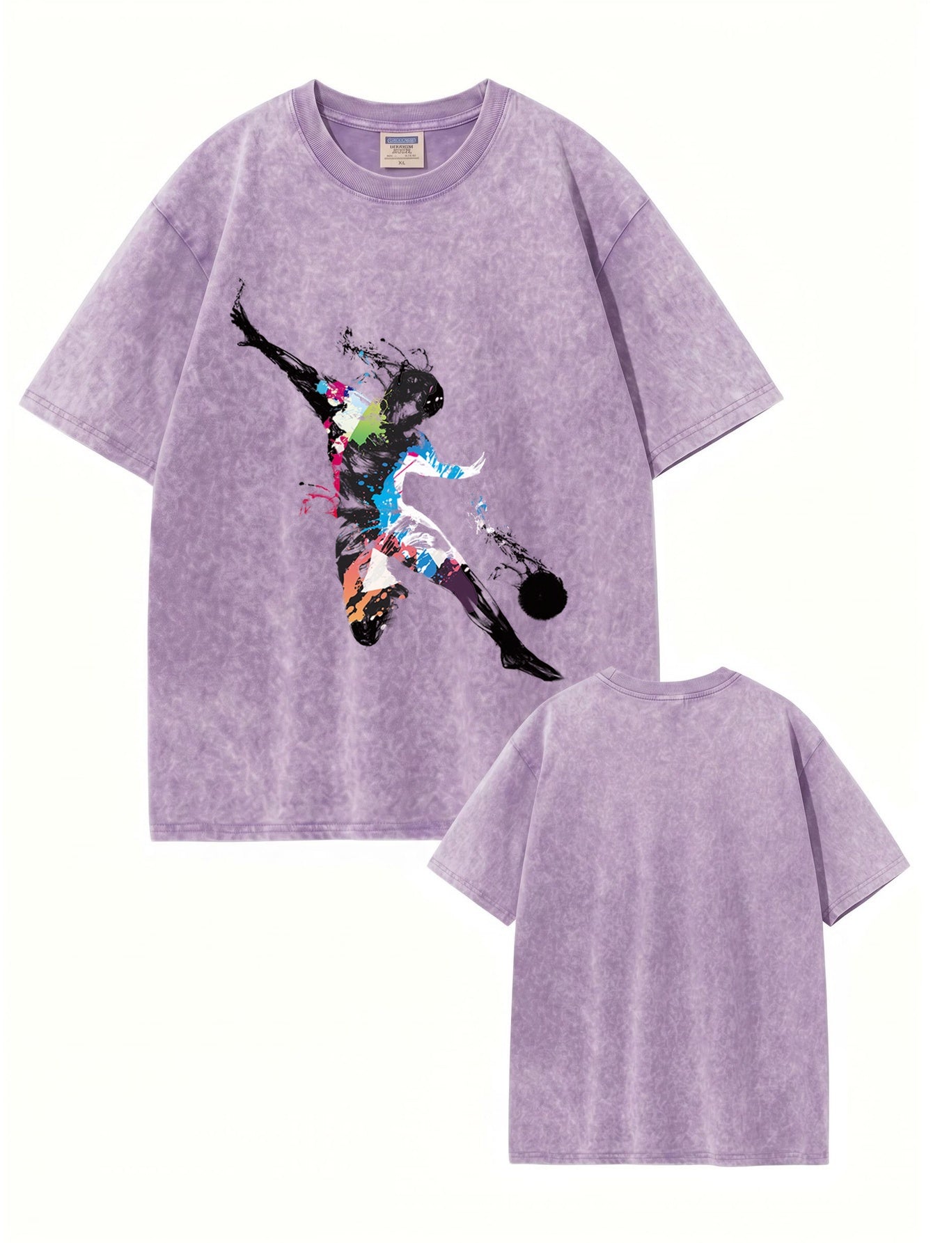 Vintage Washed Oversized T-Shirt with Artistic Soccer Player Graphic Print