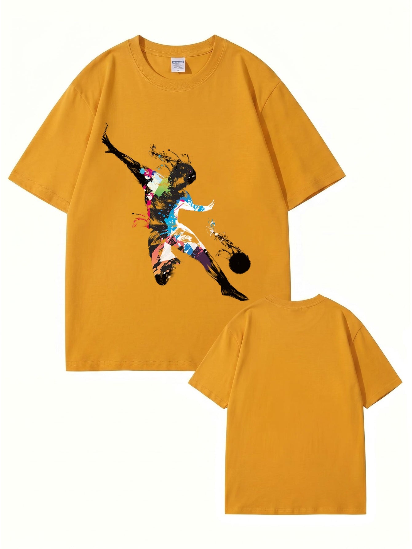 Abstract Soccer Player Splatter Paint Graphic Print T-Shirt