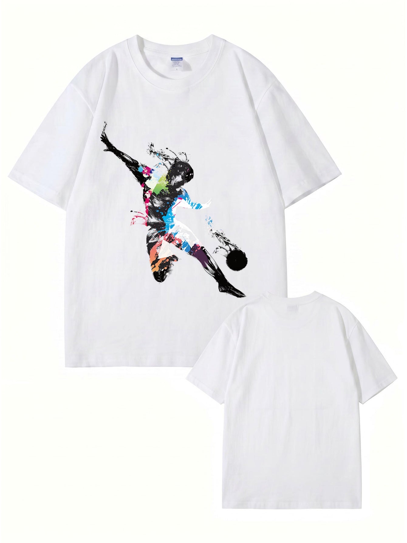 Abstract Soccer Player Splatter Paint Graphic Print T-Shirt