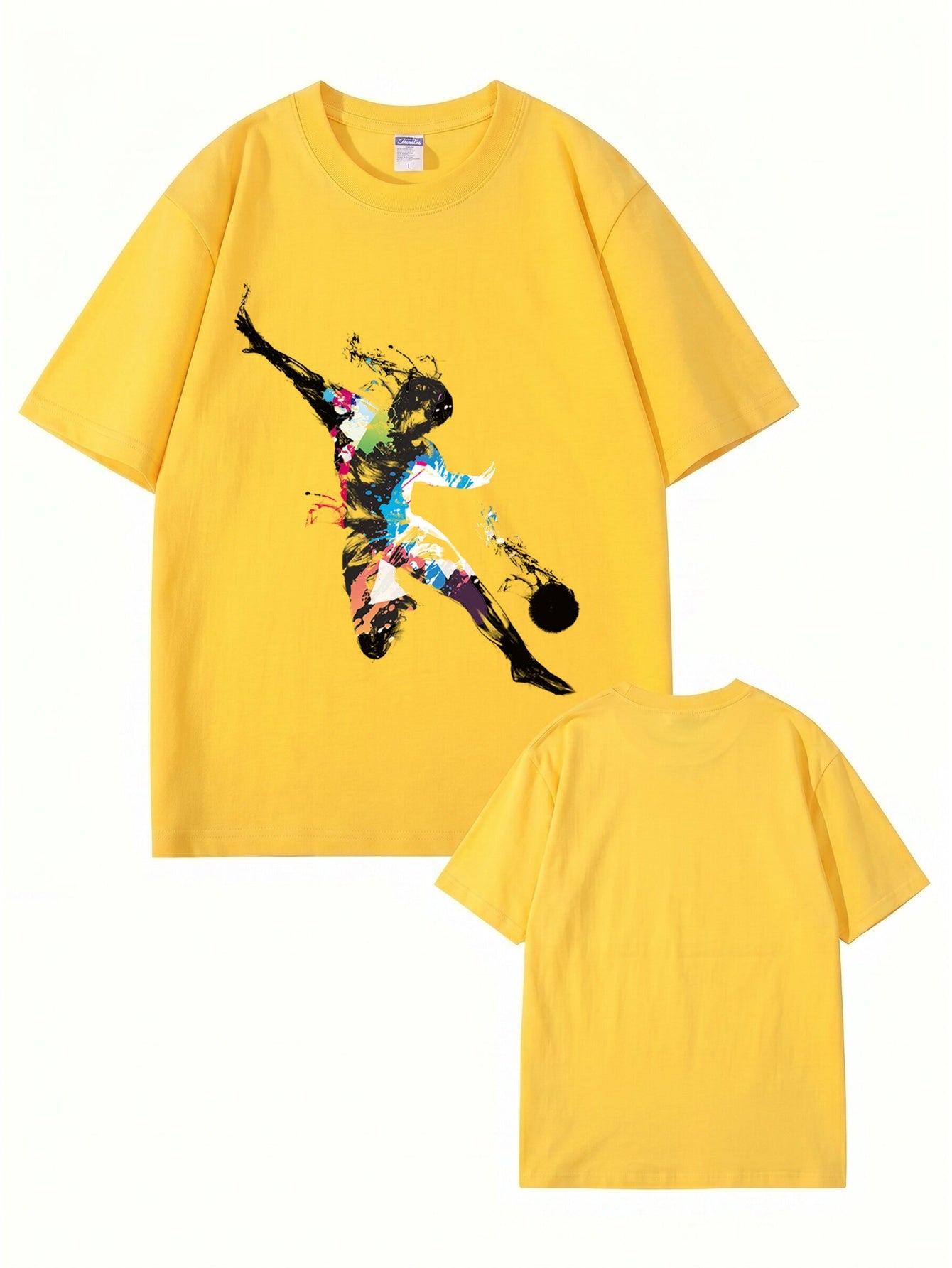Abstract Soccer Player Splatter Paint Graphic Print T-Shirt