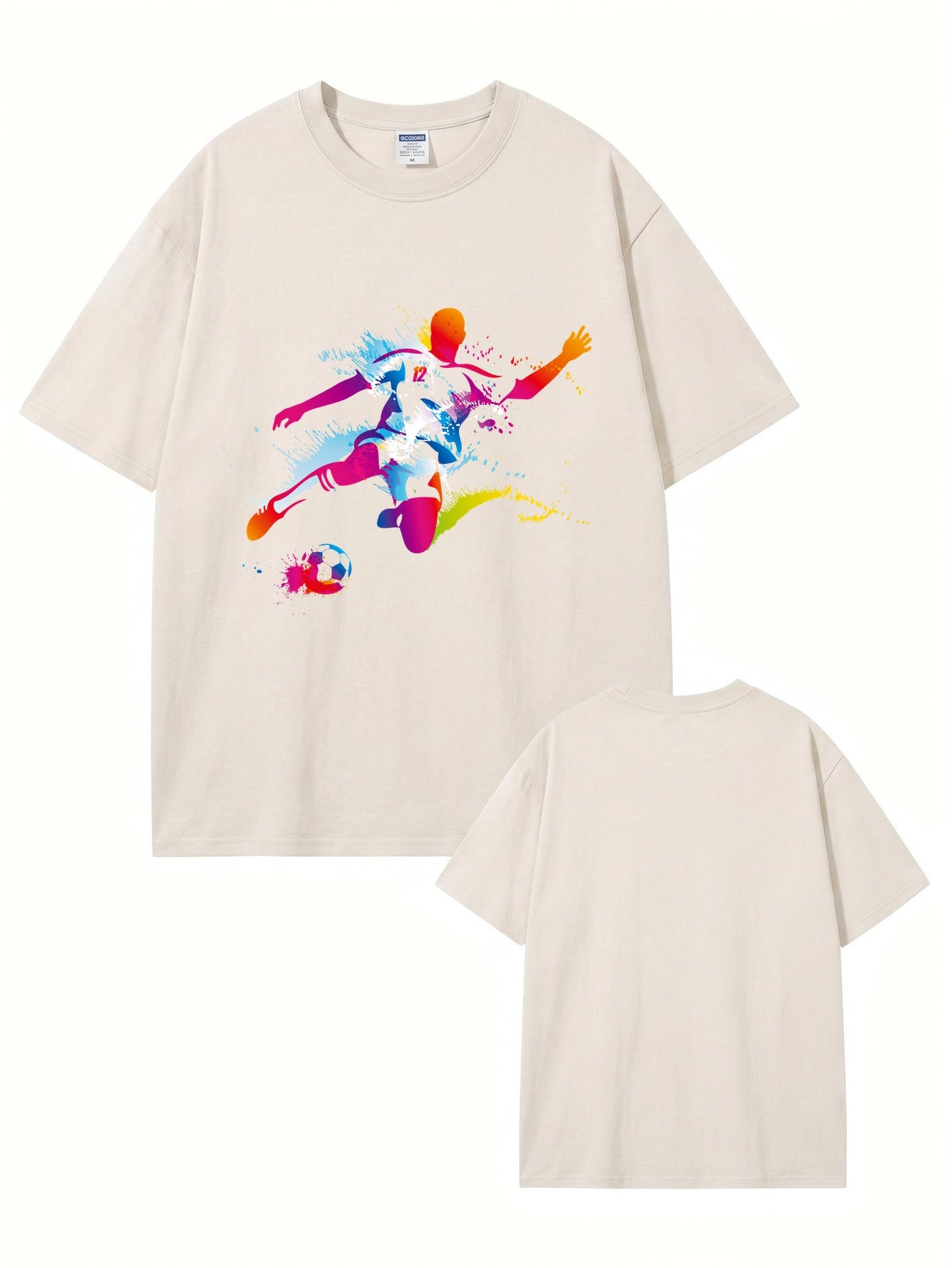 Vintage Washed Oversized T-Shirt with Vibrant Soccer Player Graphic Print