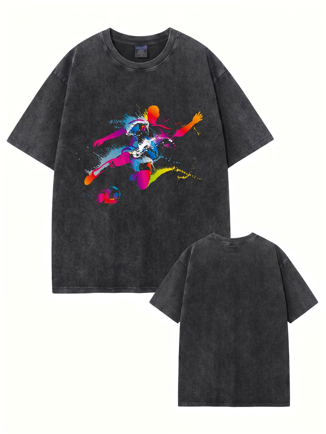 Vintage Washed Oversized T-Shirt with Vibrant Soccer Player Graphic Print