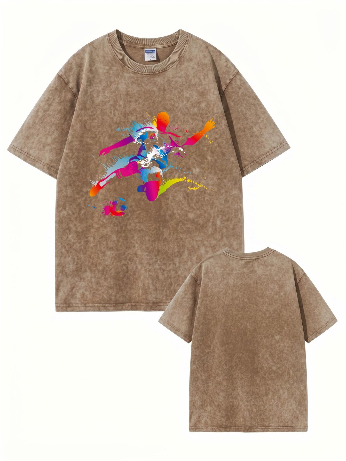 Vintage Washed Oversized T-Shirt with Vibrant Soccer Player Graphic Print
