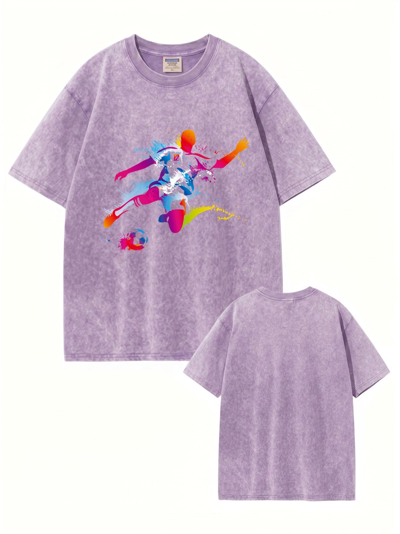 Vintage Washed Oversized T-Shirt with Vibrant Soccer Player Graphic Print