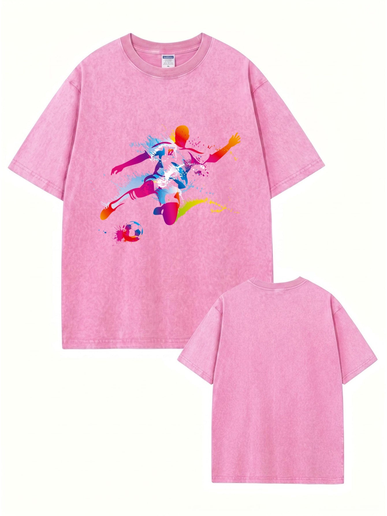 Vintage Washed Oversized T-Shirt with Vibrant Soccer Player Graphic Print