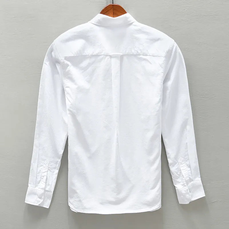 Classic long sleeve cotton oxford shirt with striped placket