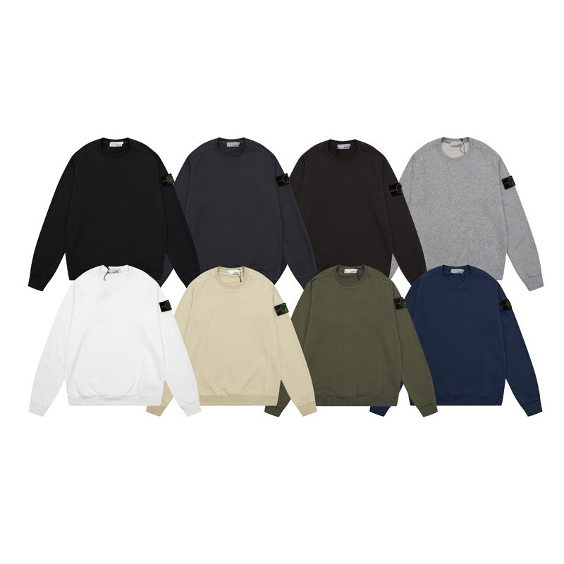 Stone-washed cotton crewneck pullover in solid colors