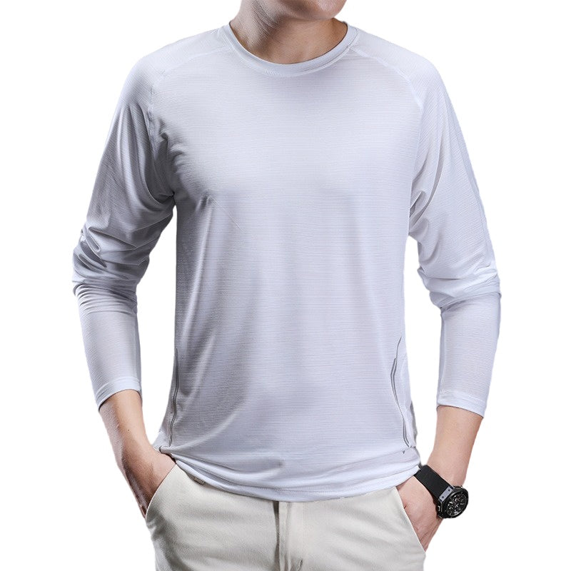 2025 New Round-Neck Ice Silk Elastic Long-Sleeved T-Shirt