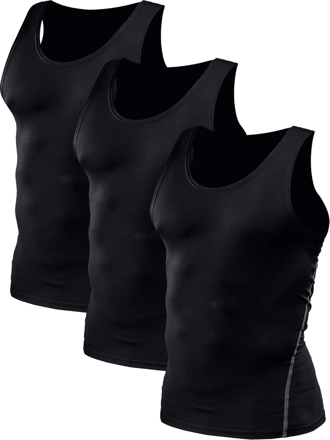 Alpinario Men's Athletic Compression Tank Top 3 Pack Sleeveless Base Layer - Black/Grey/White View 1