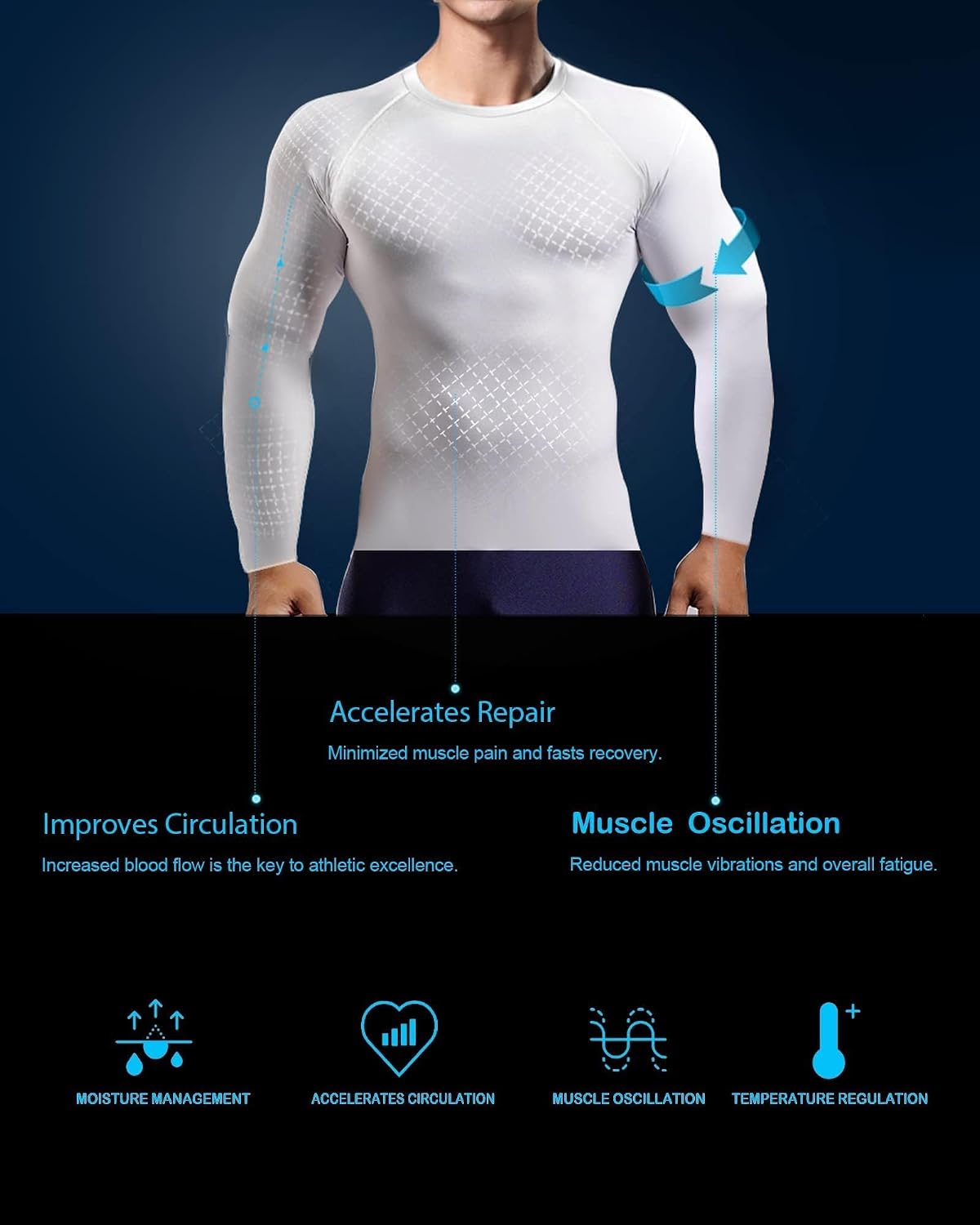 Alpinario Men's Compression Shirt Long Sleeve Cool Dry Athletic Base Layer - Black View 2