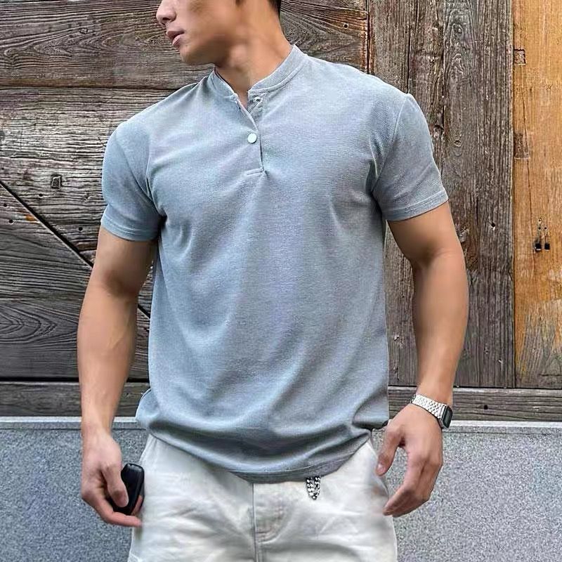 Anti-Wrinkle High-Elasticity Henry Collar Waffle Polo Shirt