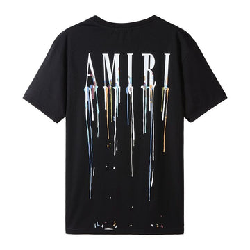 Black Oversized Cotton Round-Neck Short-Sleeve T-Shirt with Abstract Drip Print