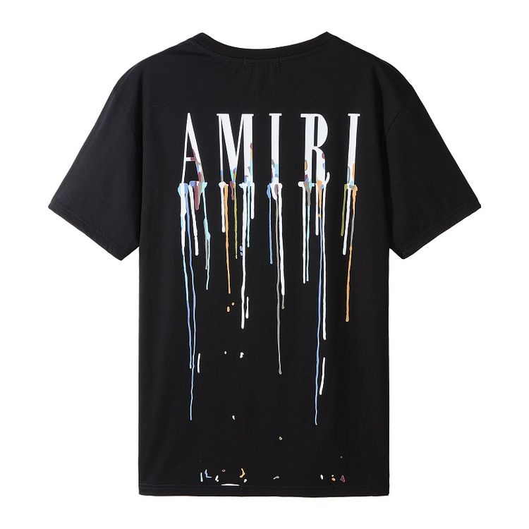 Black Oversized Cotton Round-Neck Short-Sleeve T-Shirt with Abstract Drip Print
