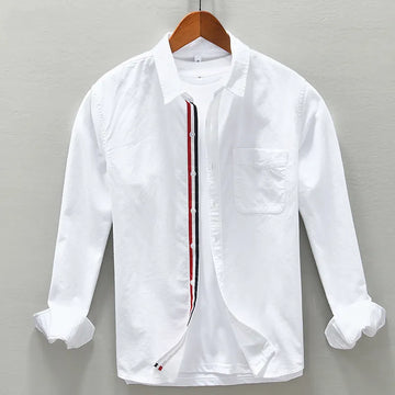 Classic long sleeve cotton oxford shirt with striped placket
