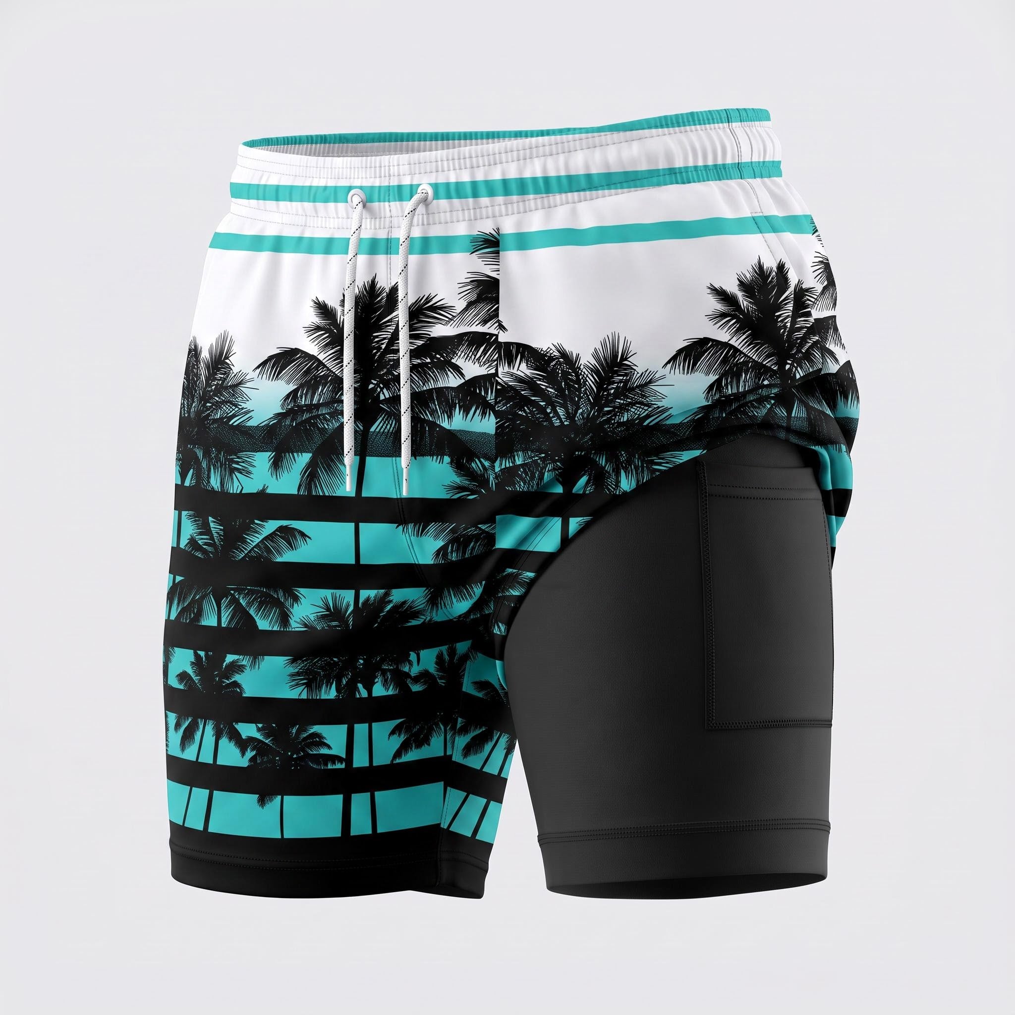 Alpinario Men's 2-in-1 Tropical Print Athletic Training Shorts