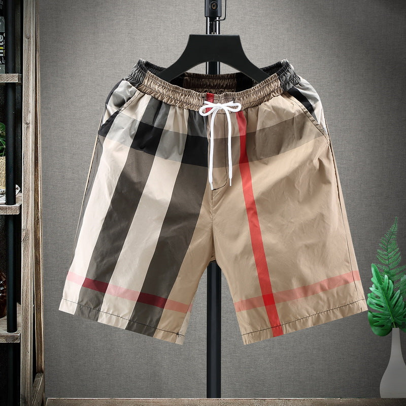 Check-patterned cotton blend shorts with drawstring waist