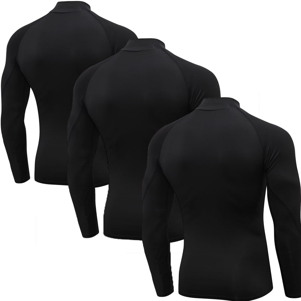 LANBAOSI Men's Compression Mock Neck Long Sleeve Quick-Drying Cool Dry Shirts, 3 Pack, Size L