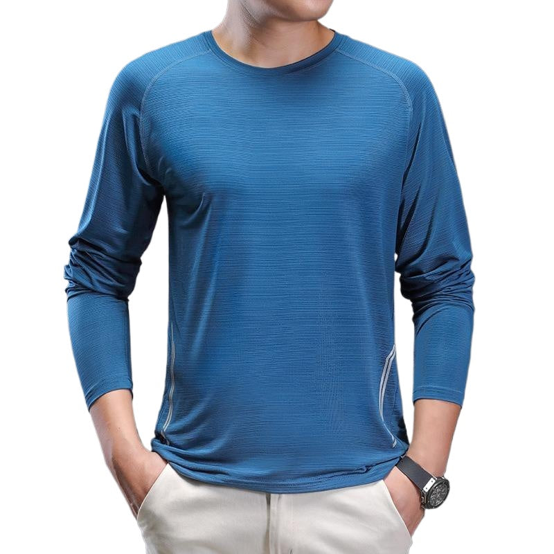2025 New Round-Neck Ice Silk Elastic Long-Sleeved T-Shirt