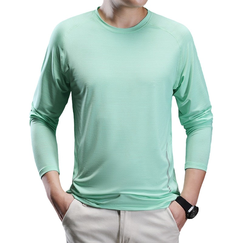 2025 New Round-Neck Ice Silk Elastic Long-Sleeved T-Shirt