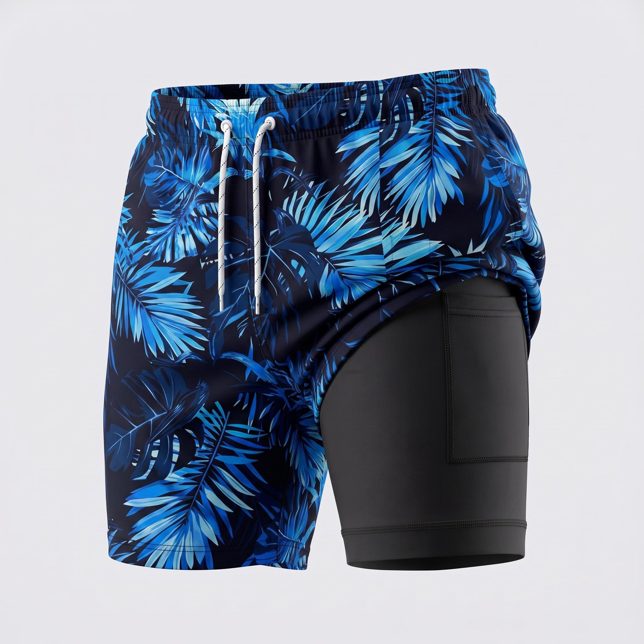 Alpinario Men's 2-in-1 Tropical Print Athletic Training Shorts
