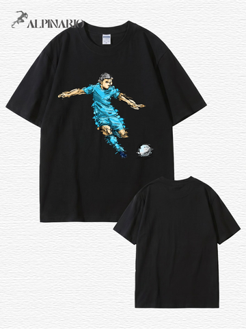 Soccer Player Graphic Print Tee - Artistic Football Action Illustration T-Shirt