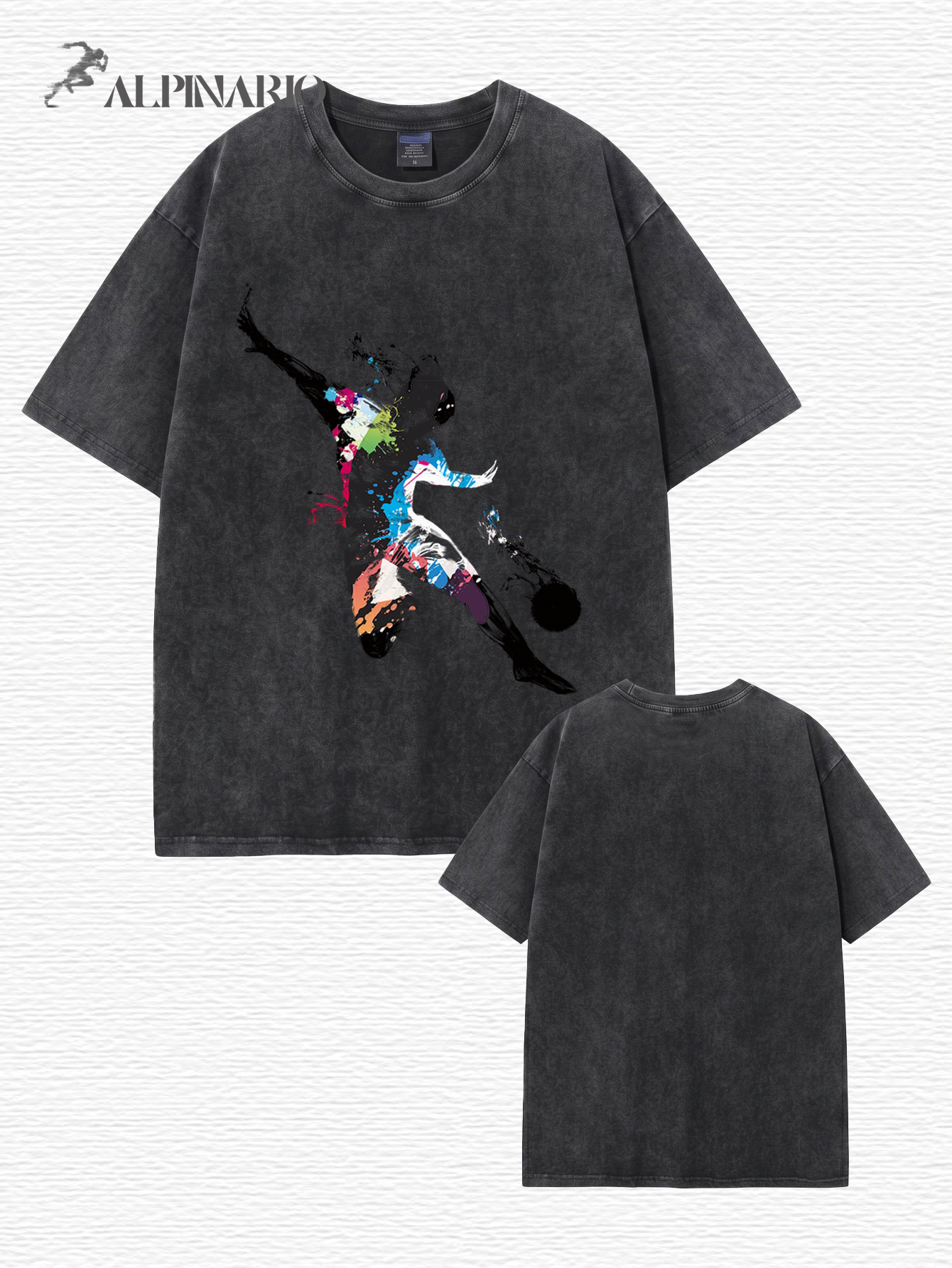 Vintage Washed Oversized T-Shirt with Artistic Soccer Player Graphic Print