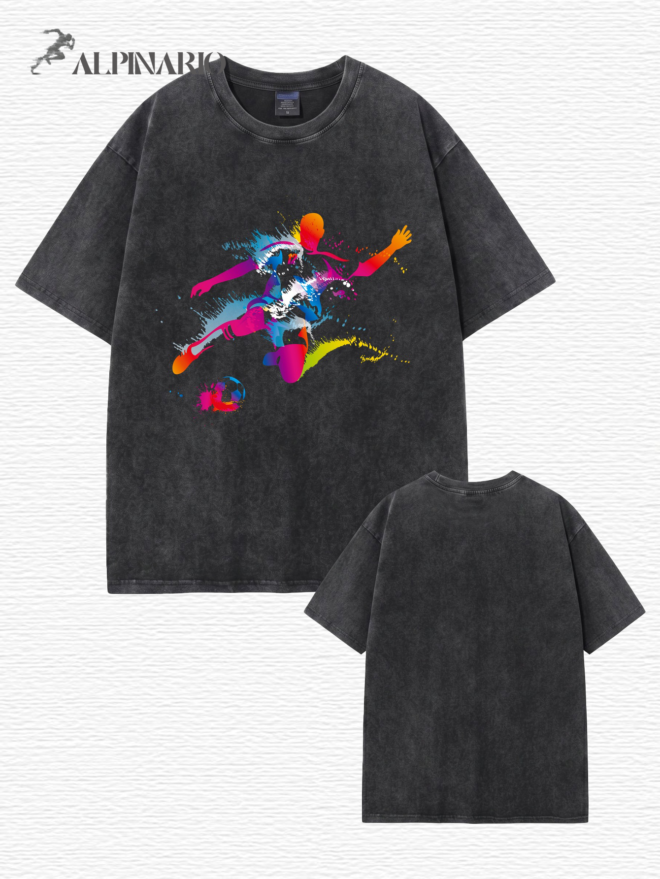 Vintage Washed Oversized T-Shirt with Vibrant Soccer Player Graphic Print