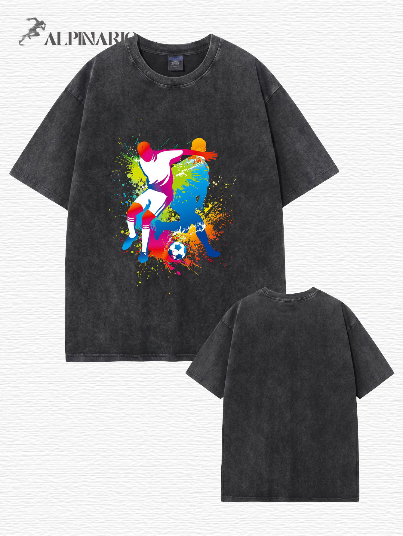 Vintage Washed Cotton Soccer Art T-Shirt - Colorful Splash Graphic Tee