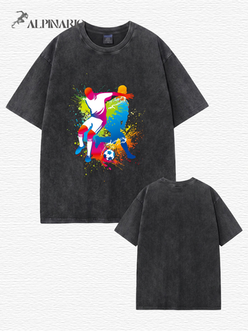Vintage Washed Cotton Soccer Art T-Shirt - Colorful Splash Graphic Tee