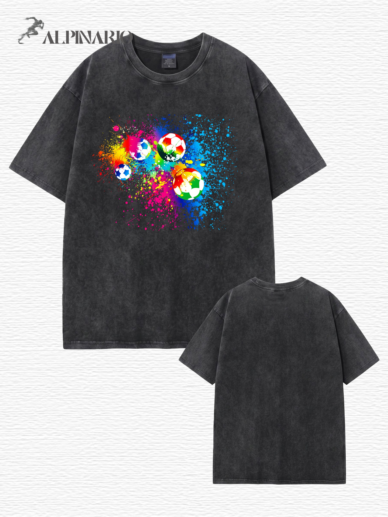 Retro Washed Cotton T-Shirt with Vibrant Colorful Soccer Ball Graphic Print
