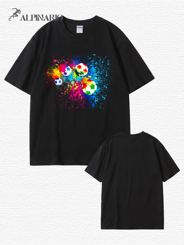 Vibrant Watercolor Soccer Ball Graphic Print T-Shirt