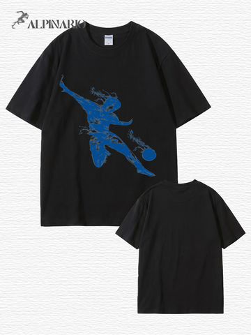 Unisex Streetwear T-Shirt Featuring Blue Dynamic Soccer Player Graphic Print