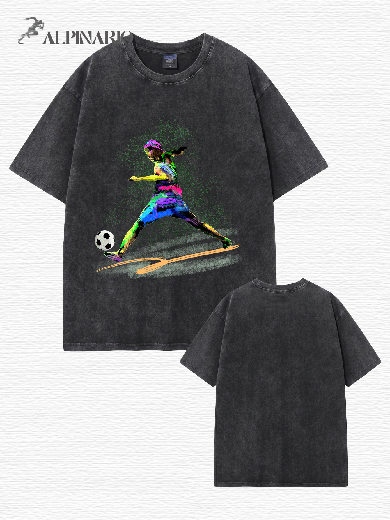 Vintage Washed Cotton T-Shirt with Vibrant Soccer Player Graphic Print