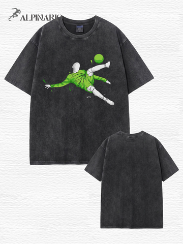 Vintage Washed Oversized T-Shirt with Soccer Bicycle Kick Graphic