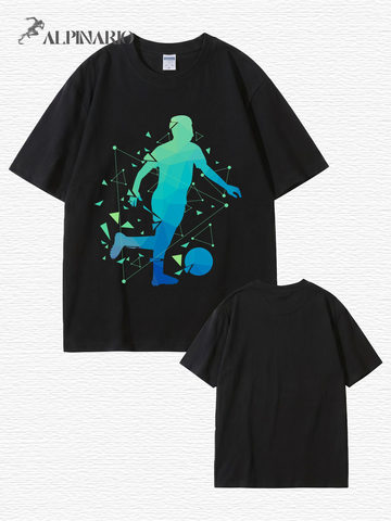 Geometric Soccer Player Graphic Print T-Shirt - Premium 200gsm Cotton