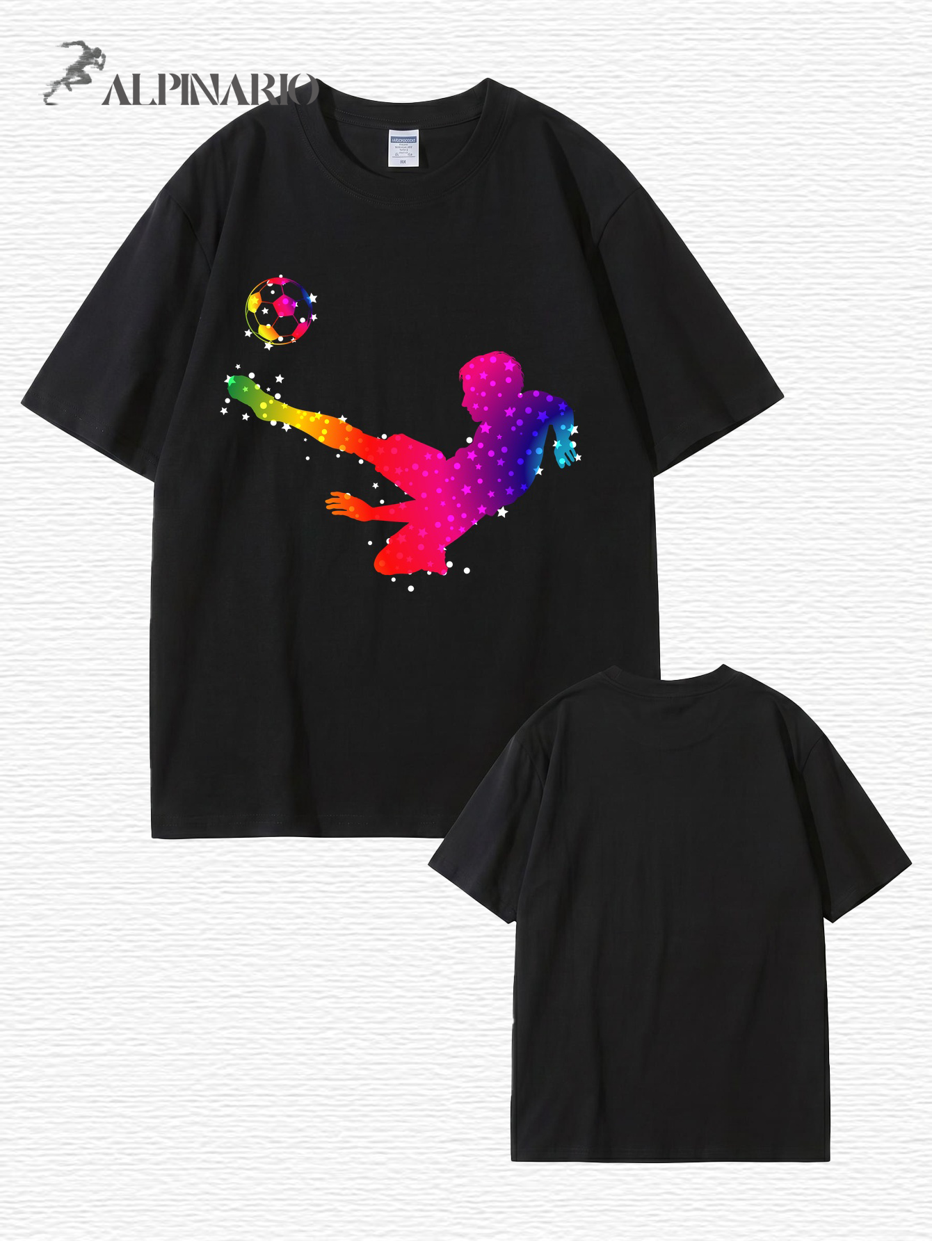 Rainbow Starry Soccer Player Graphic Print Men's Casual Cotton T-Shirt
