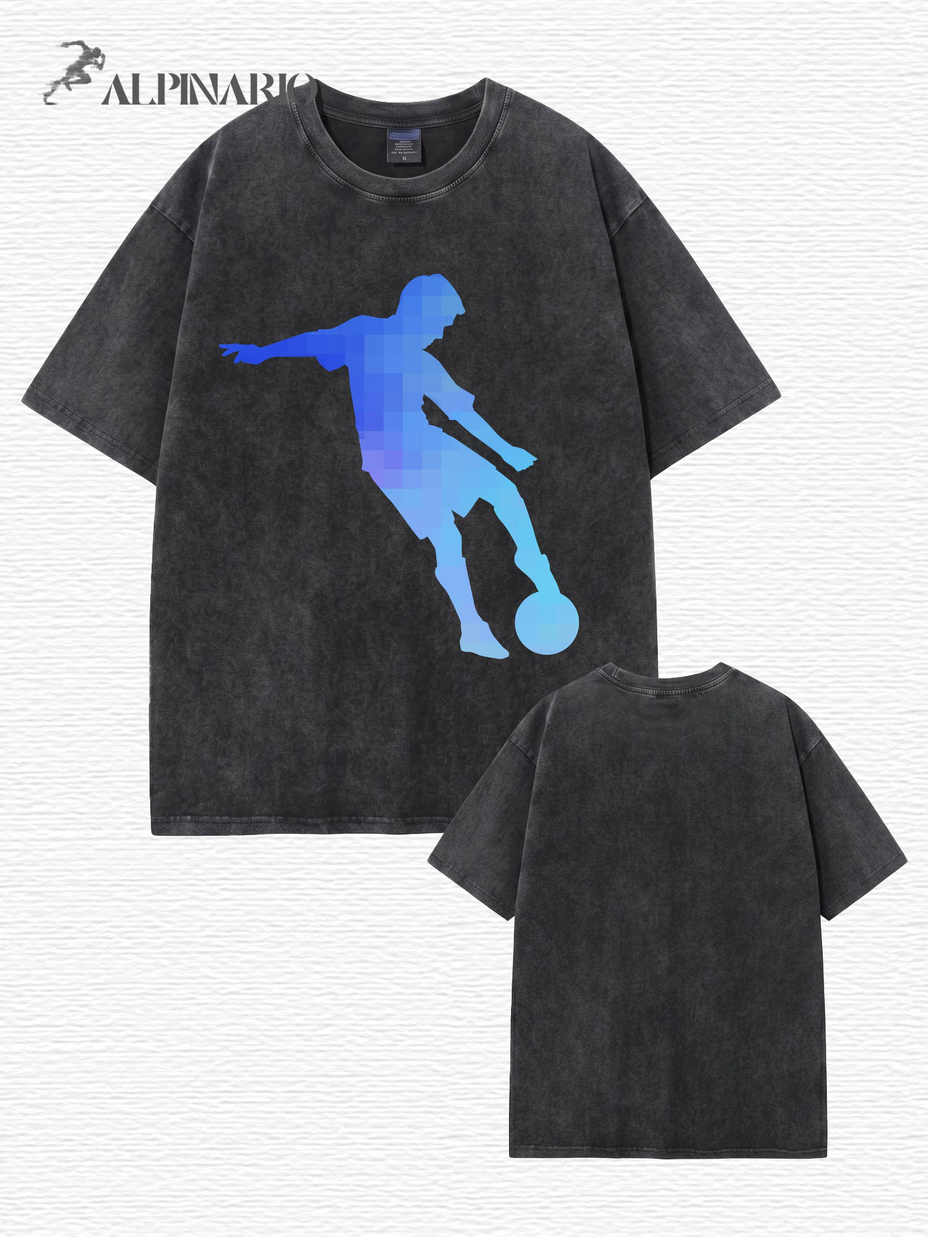 Vintage Washed Oversized T-Shirt with Pixelated Soccer Player Graphic
