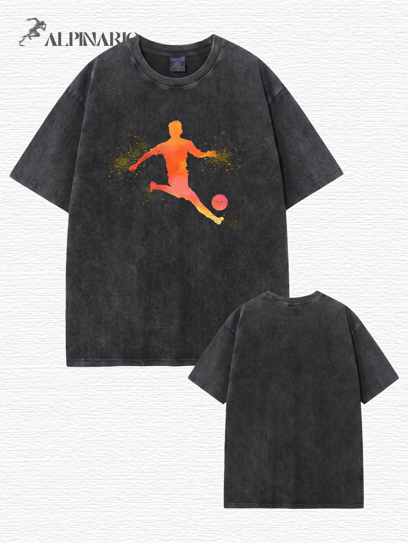 Vintage Washed Cotton T-Shirt with Artistic Soccer Player Graphic Print