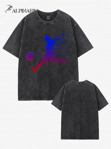 Vintage Washed Soccer Player Graphic Tee - 300gsm Heavyweight Cotton