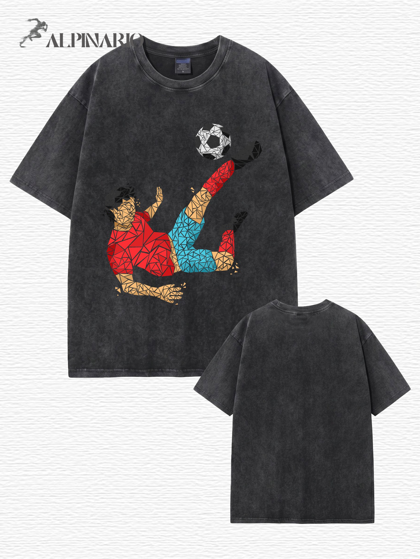 Geometric Soccer Player Graphic Tee - Vintage Washed 300gsm Cotton