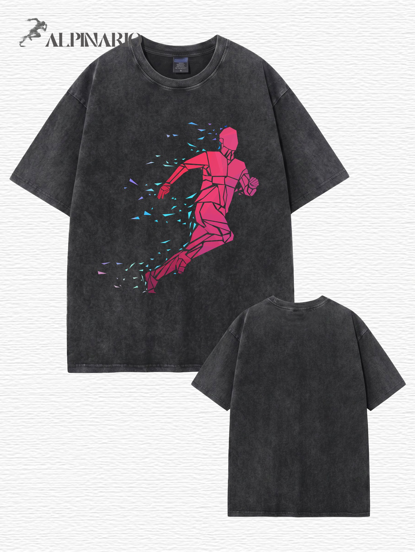 Vintage Washed Geometric Runner Graphic T-Shirt | Heavyweight Cotton Tee