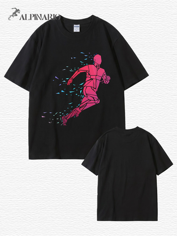 Geometric Running Man Graphic Print T-Shirt - Premium Cotton Tee