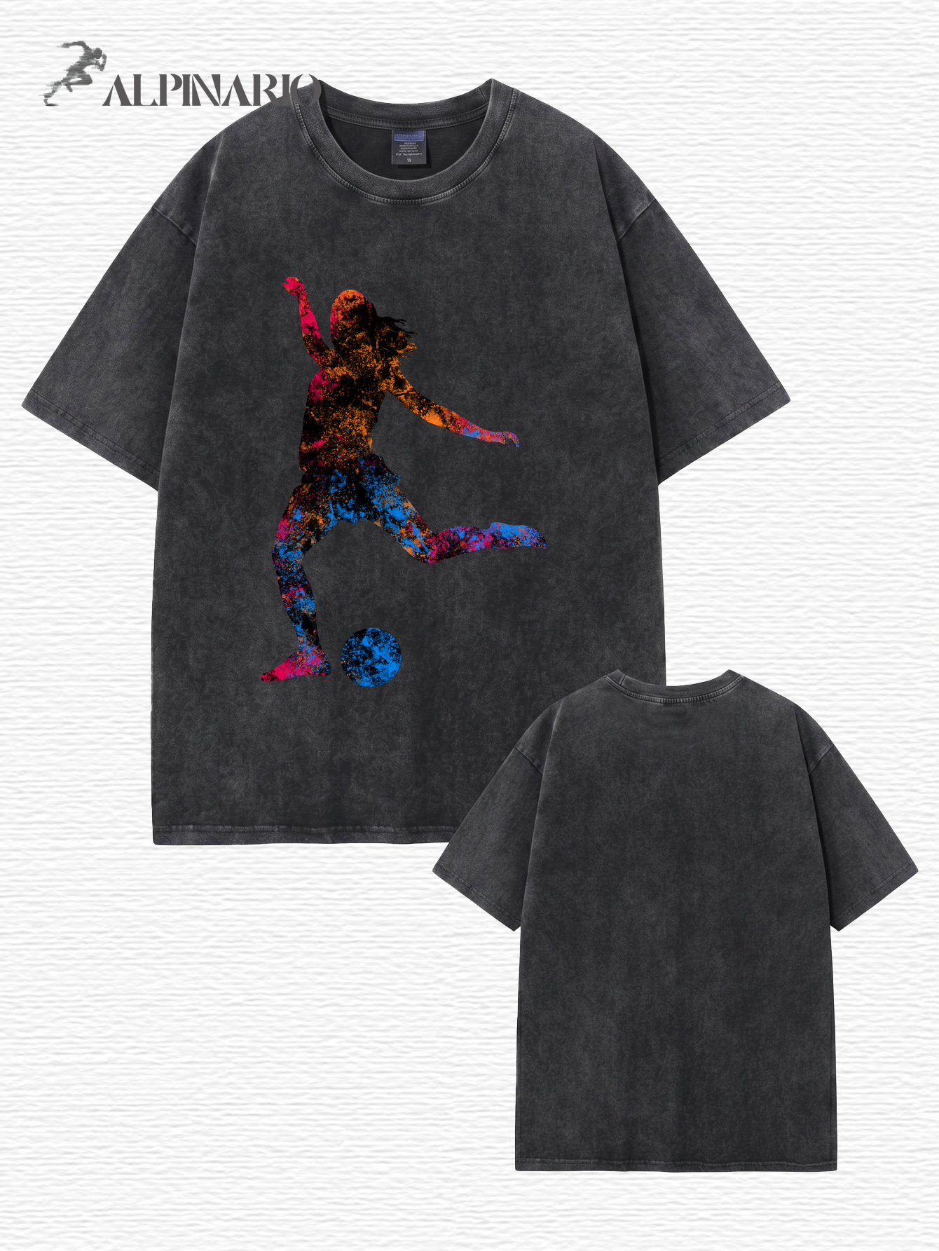 Vintage Washed Women Soccer Player Graphic T-Shirt - Heavyweight Cotton Tee