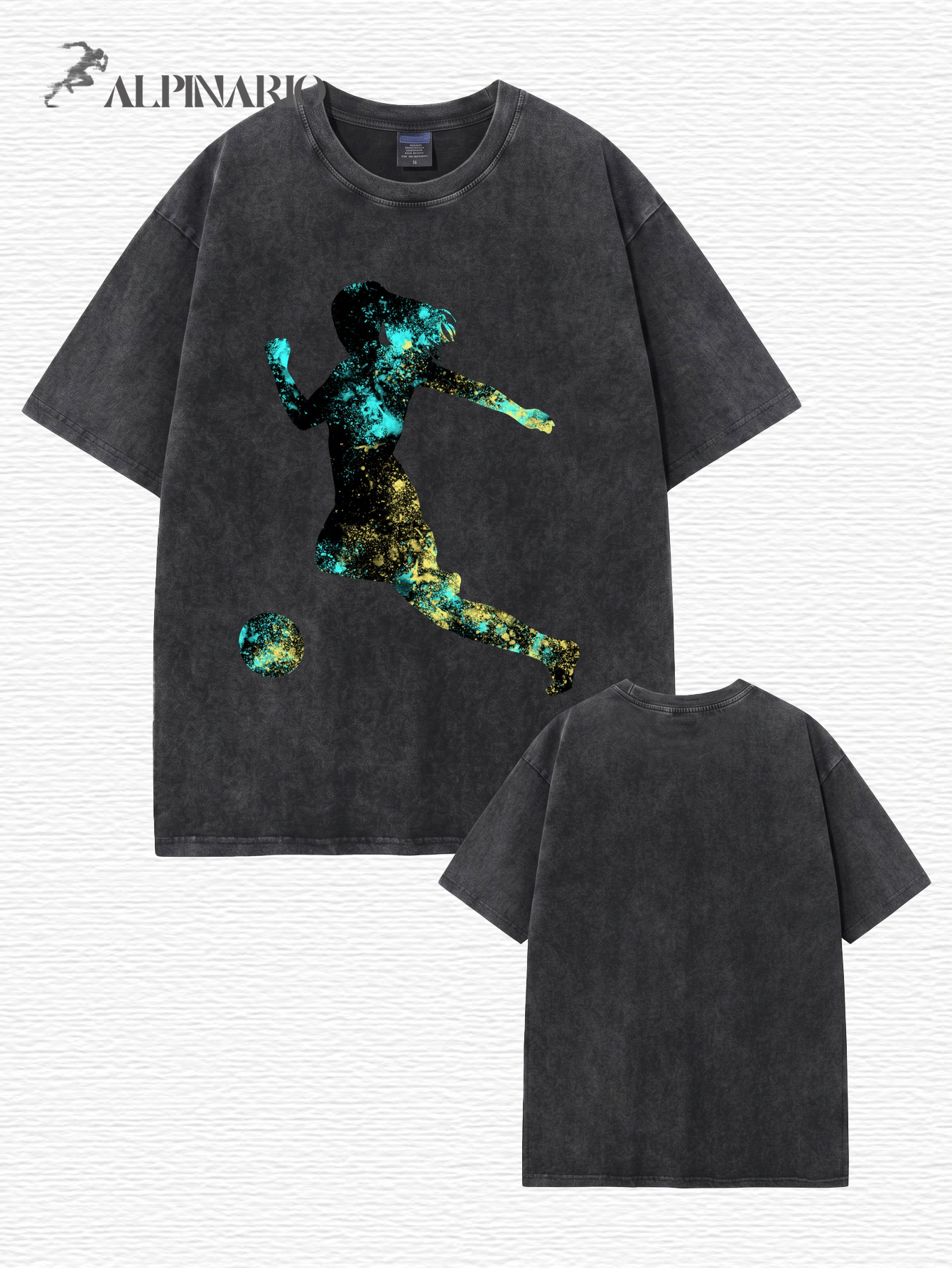 Vintage Washed Graphic Tee - Soccer Player Splash Art Cotton T-Shirt