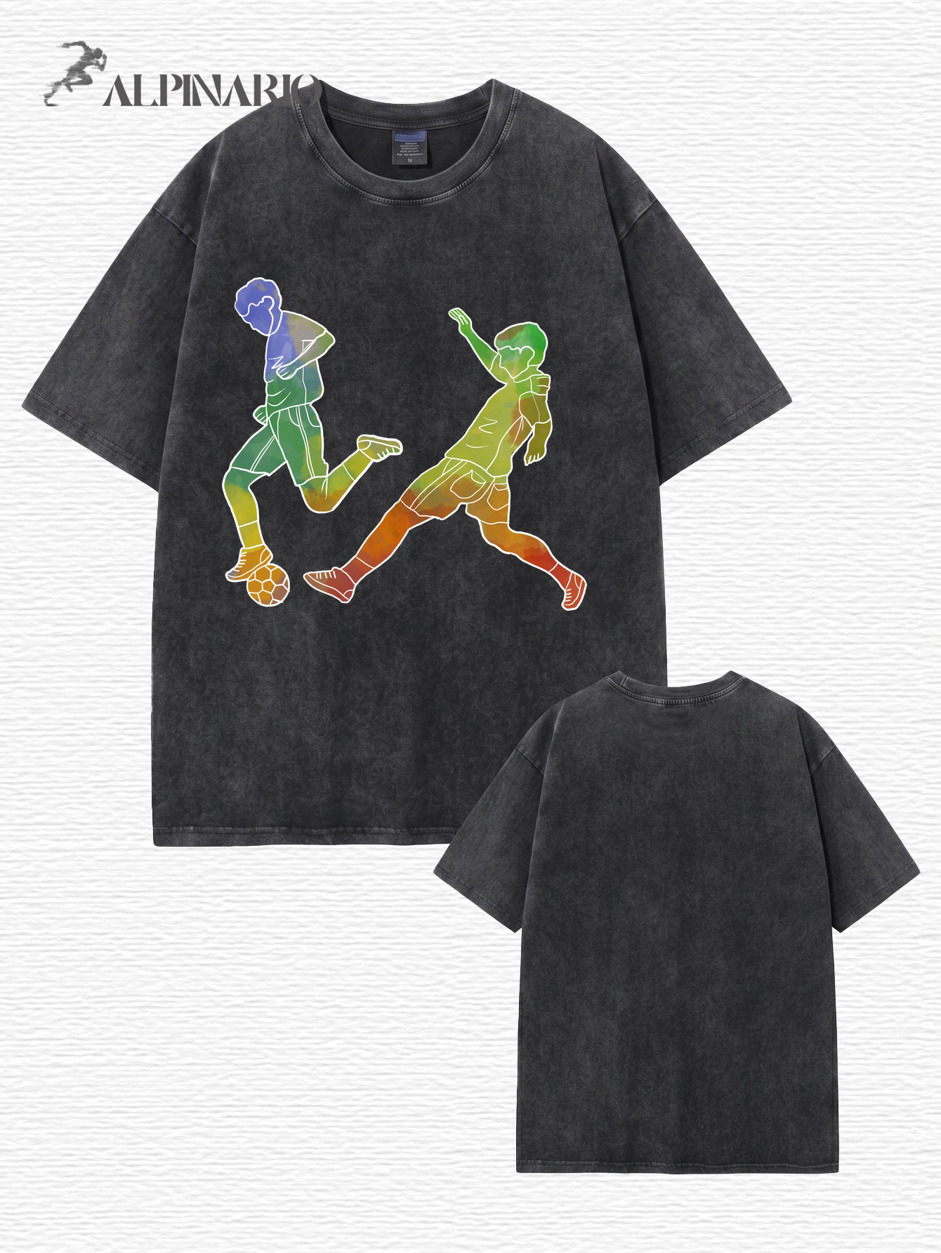 Vintage Washed Oversized T-Shirt with Colorful Soccer Player Graphic