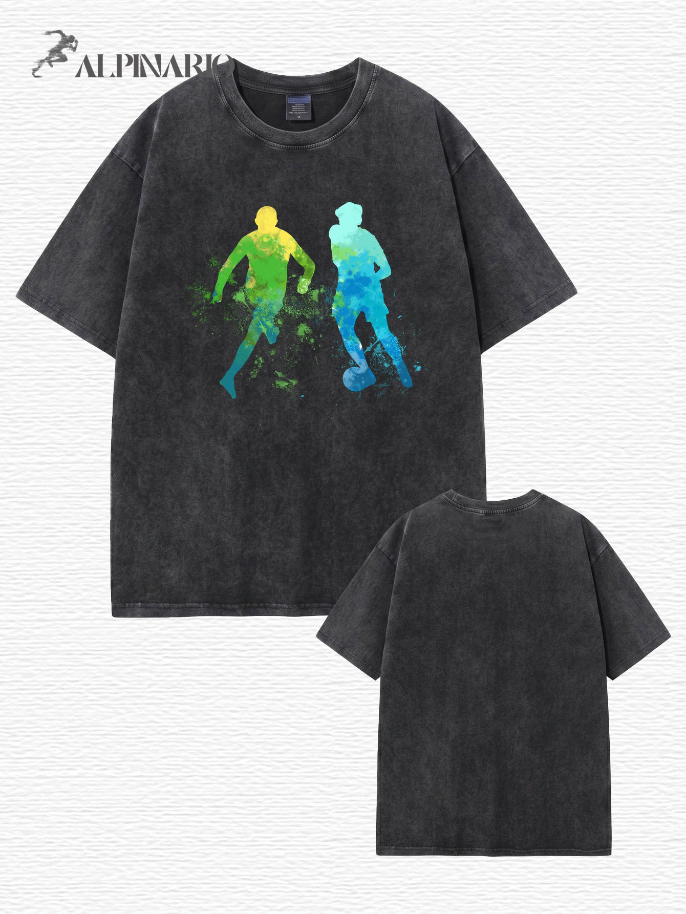 Vintage Washed Oversized T-Shirt with Watercolor Soccer Player Graphic Print