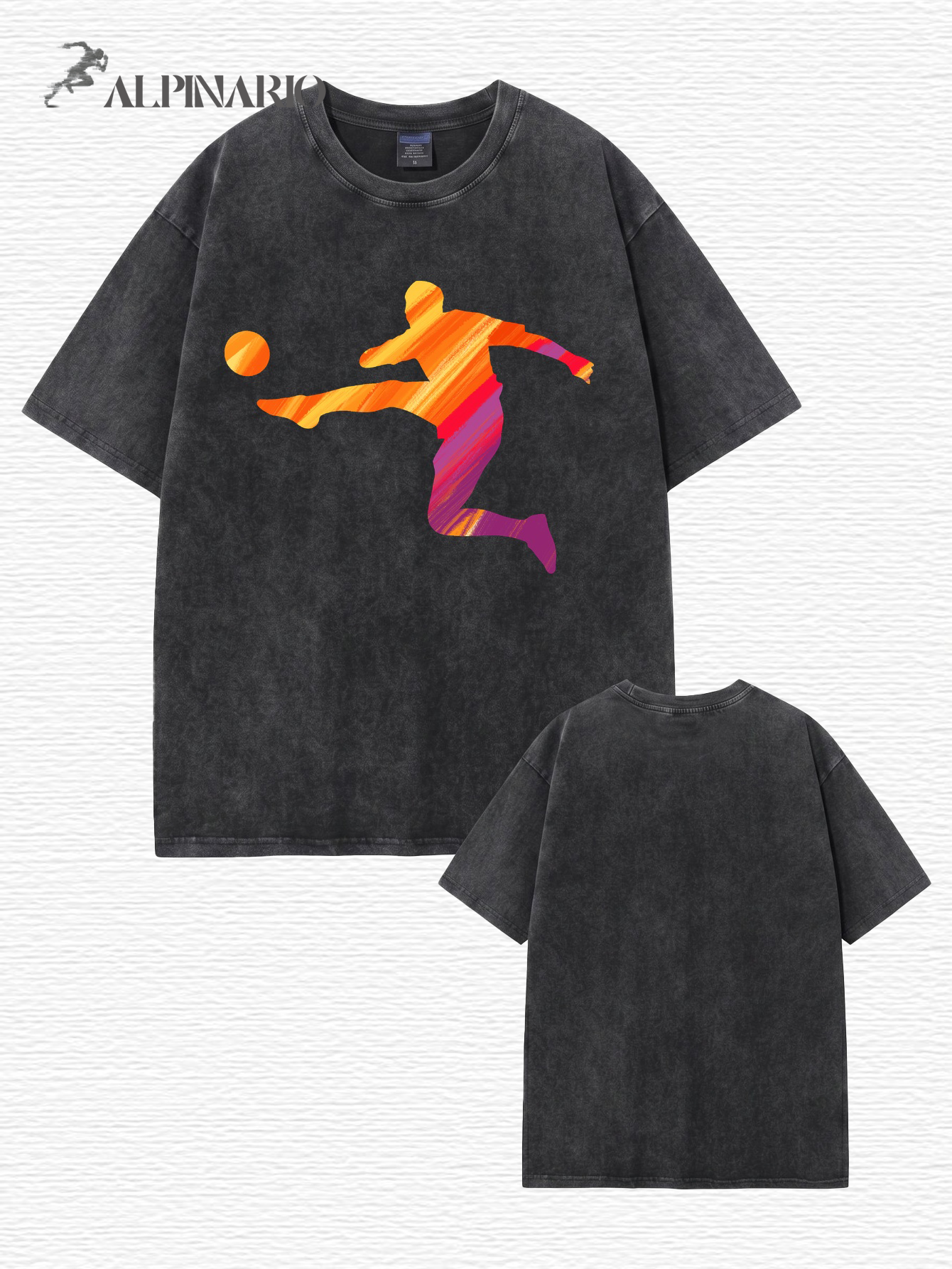 Vintage Washed Cotton T-Shirt with Artistic Soccer Player Graphic